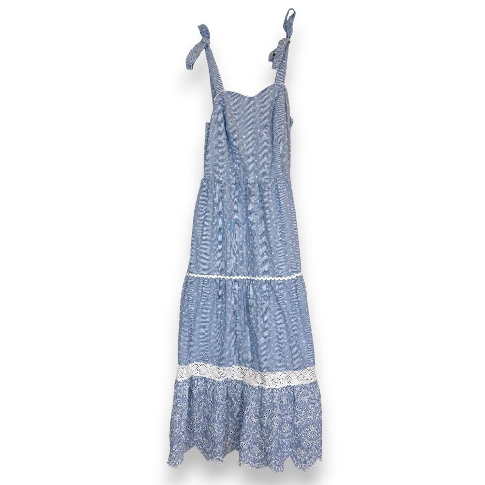 Shabby Chic Blue Cottagecore Peasant Prairie Dress Embroidery Country Maxi 2